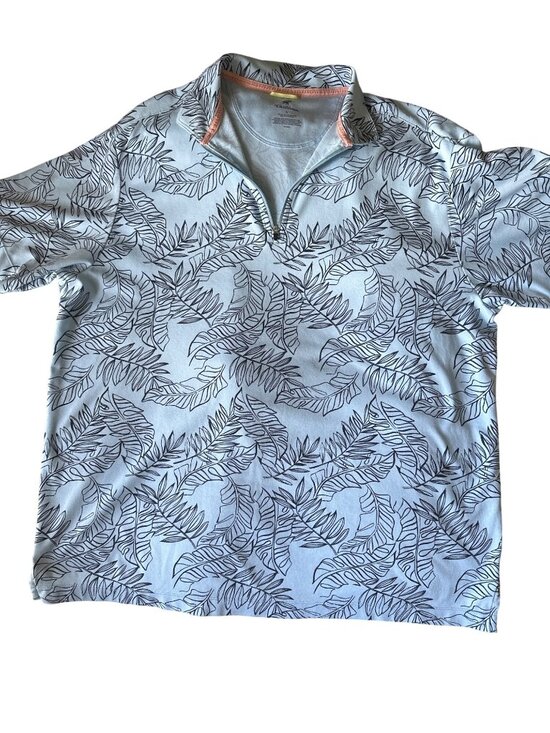 Caribbean Other - Caribbean Mens Light Blue Half-Zip Pullover With Black Leaf Print Size L